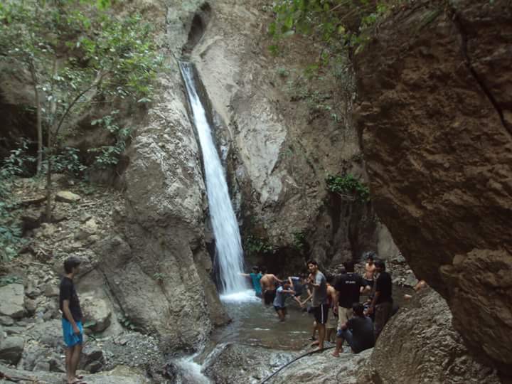 Group at waterfall